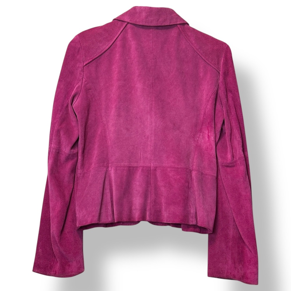 Ann Taylor Suede Leather Moto Jacket Pink Zip‎ Front Collar Women Retro Grunge S - Picture 3 of 7